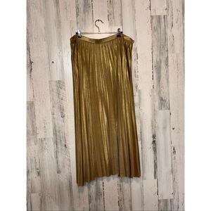 Woman Within Metallic Gold Pleated Midi Skirt 1X Plus Size